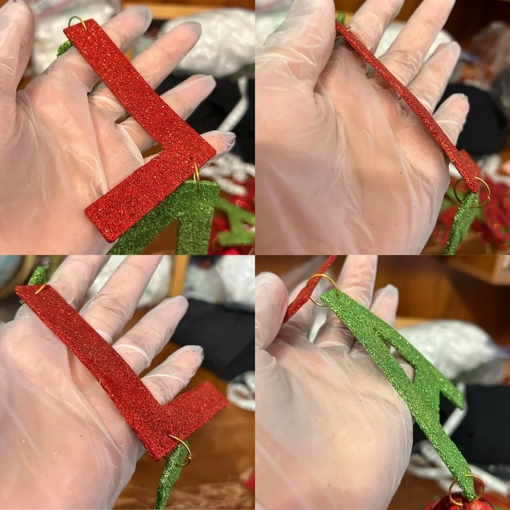 Falalalala Red And Green Glittery Hanging Ornaments - Set Of Two - “Dasher”